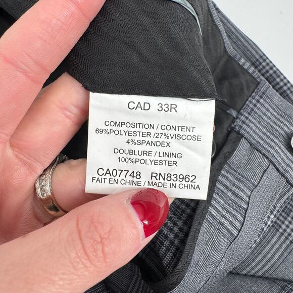 Soul Of London Mens 33R Plaid Gray Slim Fit Flat Front High Rise Trouser Pants - Picture 10 of 12